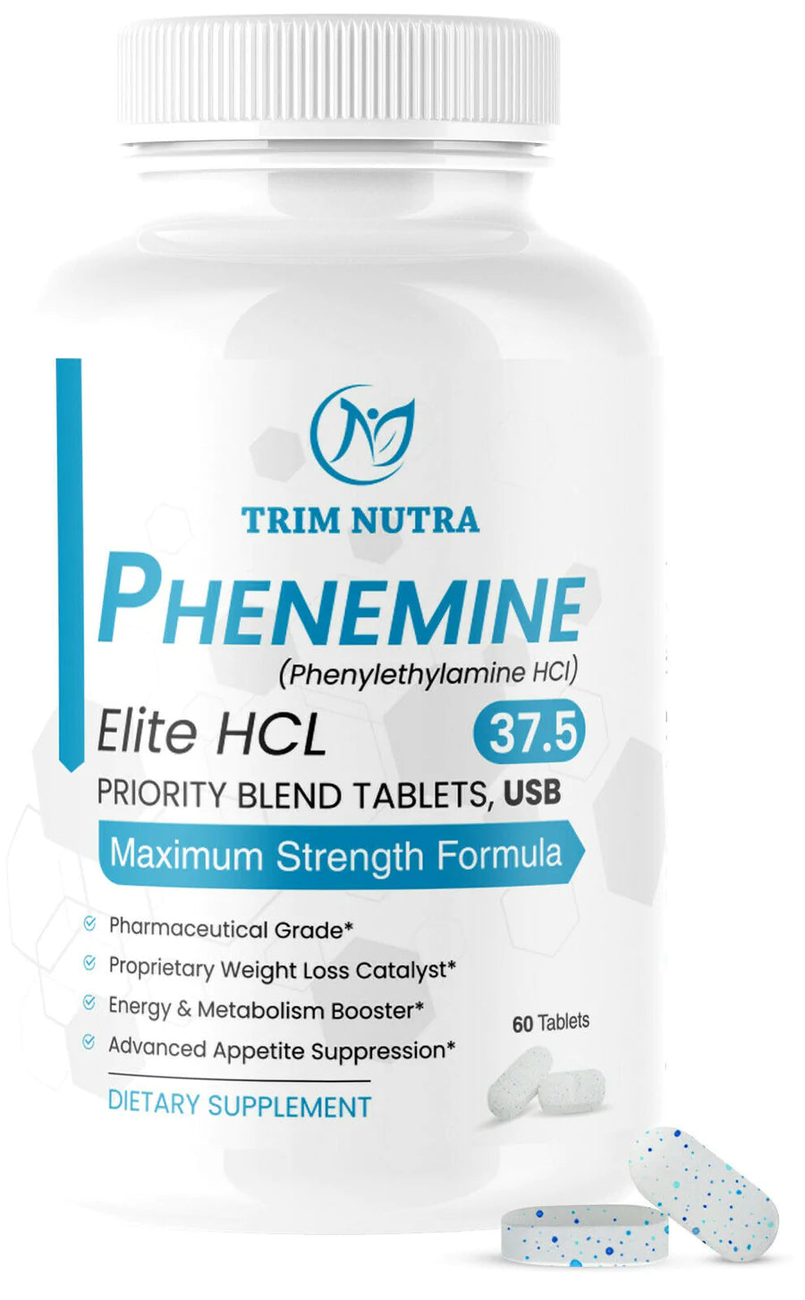 3 Month Supply Phenemine Elite 37.5 White/Blue Speckled Tablets