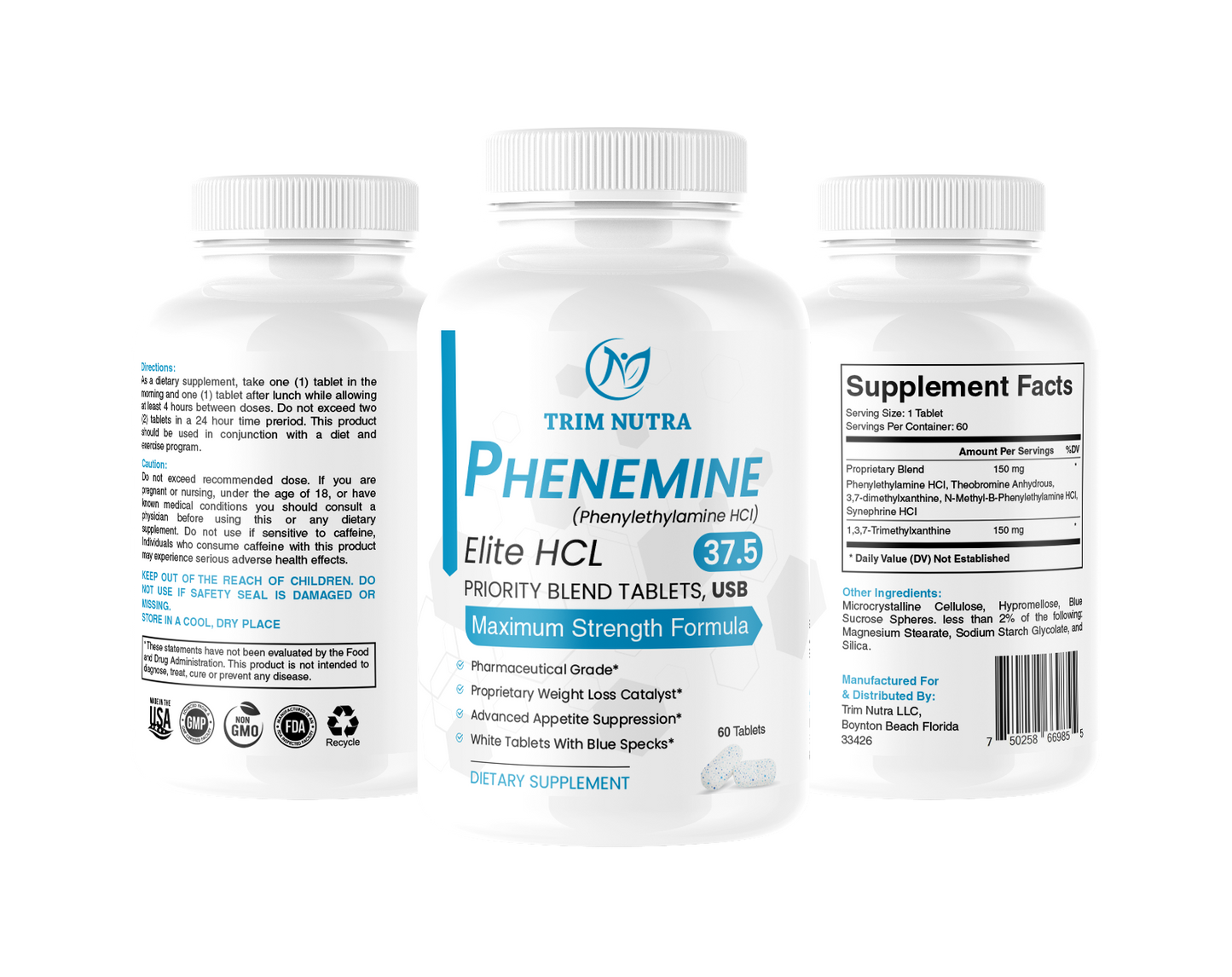 2 Month Supply Phenemine Elite 37.5 Max strength weight loss supplement tablet diet pill